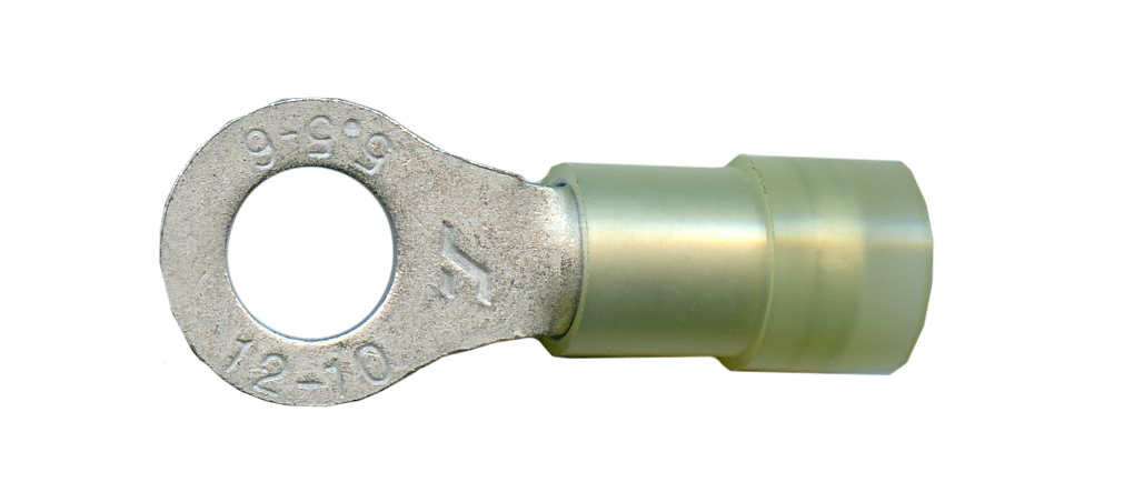 Double Crimp Nylon Ring Terminals - 12-10 ga - #10 Yellow